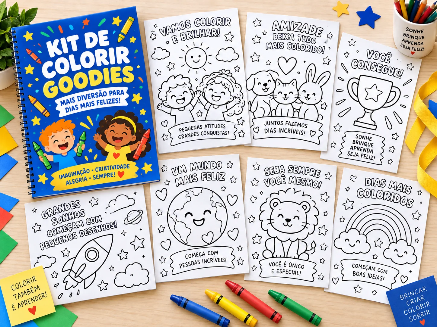 Kit de Colorir Goodies com diversas páginas ilustradas para imprimir e colorir
